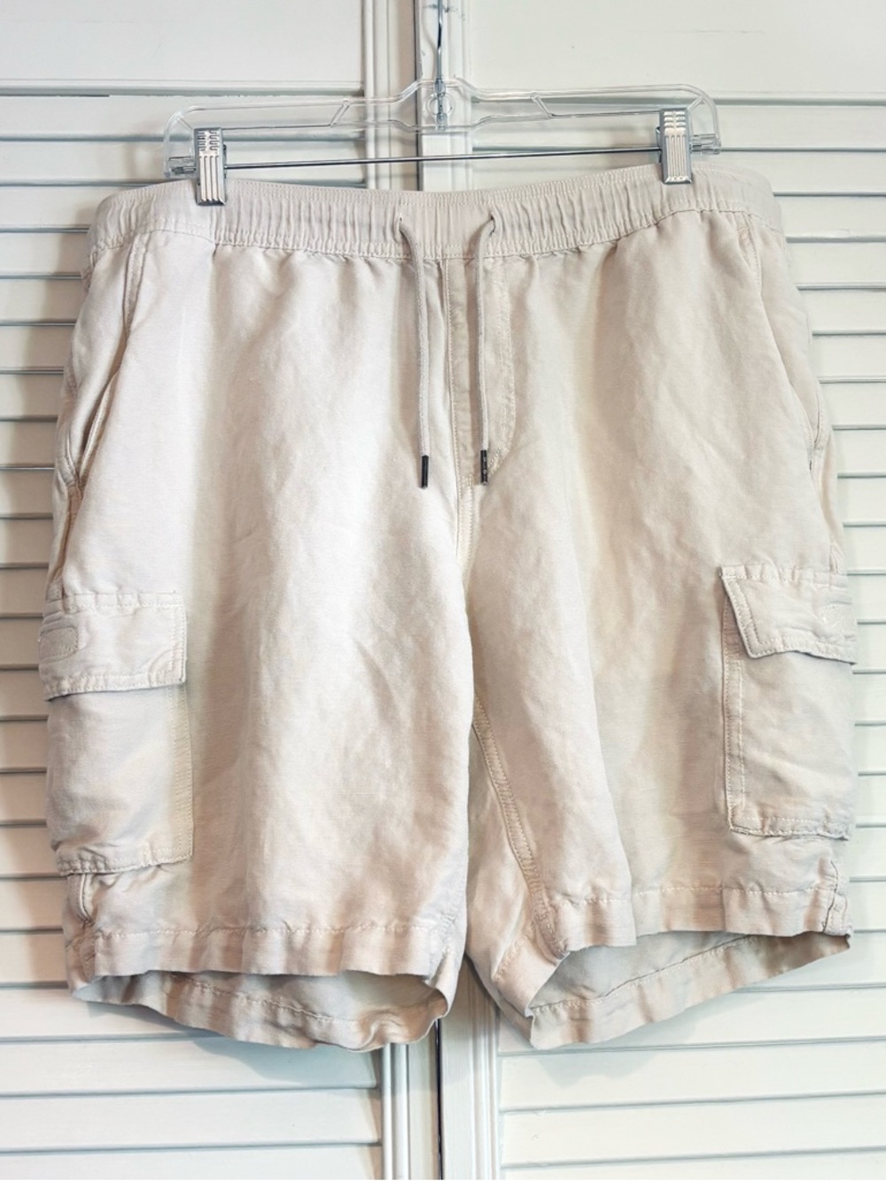 Cubavera Mens Linen Blend Pull On Cargo Shorts Tan Size Large